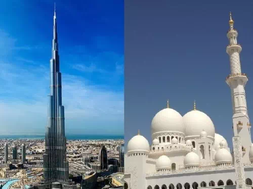 Private Dubai, Abu Dhabi Tour with Burj Khalifa Tickets and Fountain Show Dinner