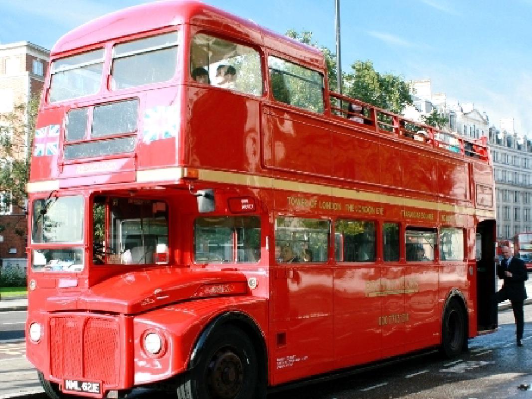 vintage red london bus tour with thames river cruise
