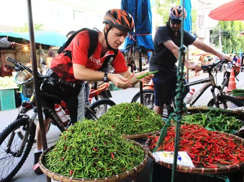 Chiang Mai Wiang Kum Kam and Somphet Market Half Day Bike Tour