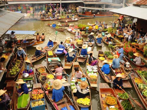 Damnoen Saduak Floating Market and Maeklong Railway Market Day Tour from Bangkok