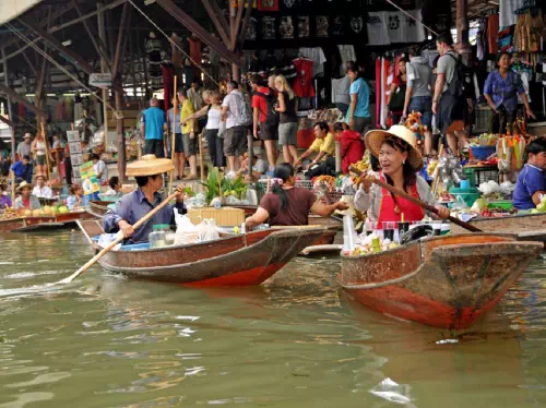 Damnoen Saduak Floating Market and Maeklong Railway Market Day Tour from Bangkok