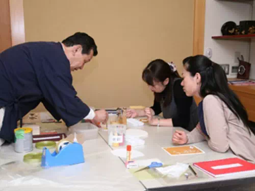 Gold Leaf Stamping Traditional Art Lesson in Kyoto