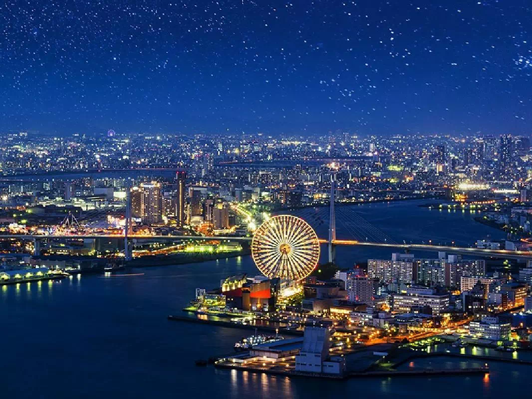 Romantic Nighttime Helicopter Flight above Kyoto or Osaka