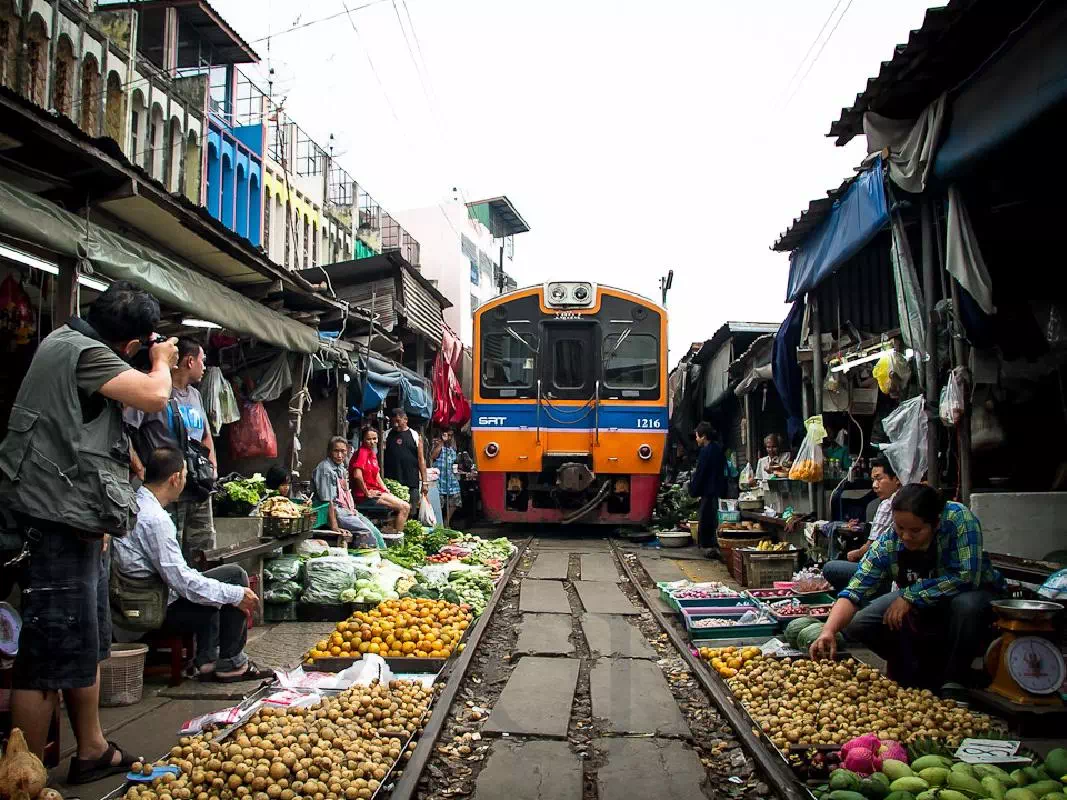 Maeklong Railway Market, Damnoen Saduak Floating Market and Bangkok City Tour
